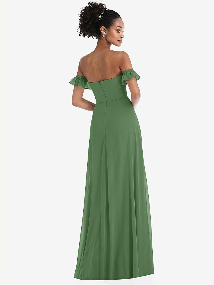 【STYLE: TH046】Off-the-Shoulder Ruffle Cuff Sleeve Chiffon Maxi Dress【COLOR: Vineyard Green】