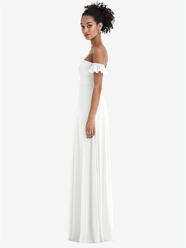 【STYLE: TH046】Off-the-Shoulder Ruffle Cuff Sleeve Chiffon Maxi Dress【COLOR: White】