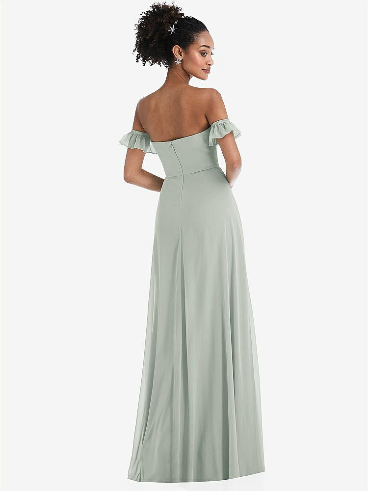 【STYLE: TH046】Off-the-Shoulder Ruffle Cuff Sleeve Chiffon Maxi Dress【COLOR: Willow Green】