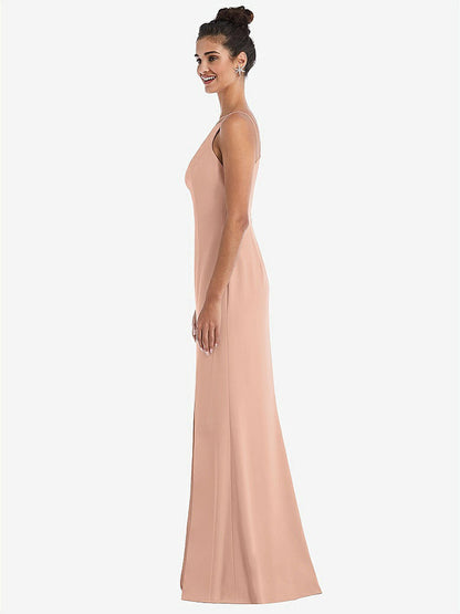 【STYLE: TH047】Open-Back High-Neck Halter Trumpet Gown【COLOR: Pale Peach】