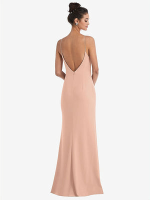 【STYLE: TH047】Open-Back High-Neck Halter Trumpet Gown【COLOR: Pale Peach】