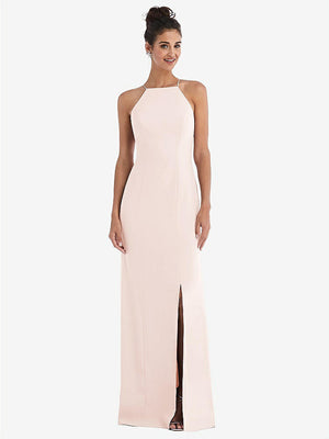 【STYLE: TH047】Open-Back High-Neck Halter Trumpet Gown【COLOR: Blush】