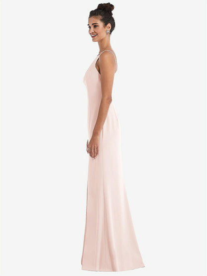 【NEW】【STYLE: TH047】オープンバック ハイネック ホルター トランペット ガウン【COLOR: Blush】【SIZE: 00-30W】