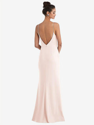 【STYLE: TH047】Open-Back High-Neck Halter Trumpet Gown【COLOR: Blush】