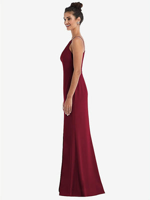 【STYLE: TH047】Open-Back High-Neck Halter Trumpet Gown【COLOR: Burgundy】