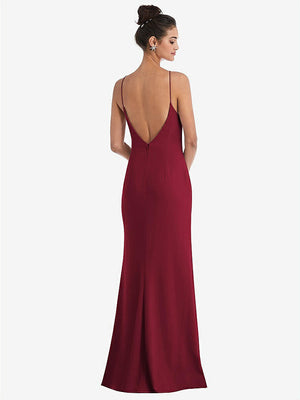 【STYLE: TH047】Open-Back High-Neck Halter Trumpet Gown【COLOR: Burgundy】