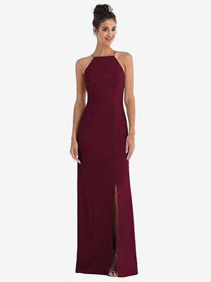 【STYLE: TH047】Open-Back High-Neck Halter Trumpet Gown【COLOR: Cabernet】