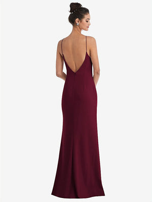 【STYLE: TH047】Open-Back High-Neck Halter Trumpet Gown【COLOR: Cabernet】