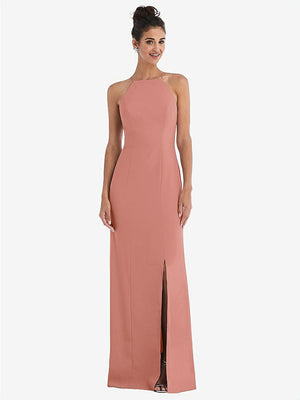 【STYLE: TH047】Open-Back High-Neck Halter Trumpet Gown【COLOR: Desert Rose】