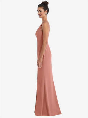 【STYLE: TH047】Open-Back High-Neck Halter Trumpet Gown【COLOR: Desert Rose】