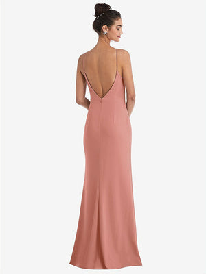 【STYLE: TH047】Open-Back High-Neck Halter Trumpet Gown【COLOR: Desert Rose】