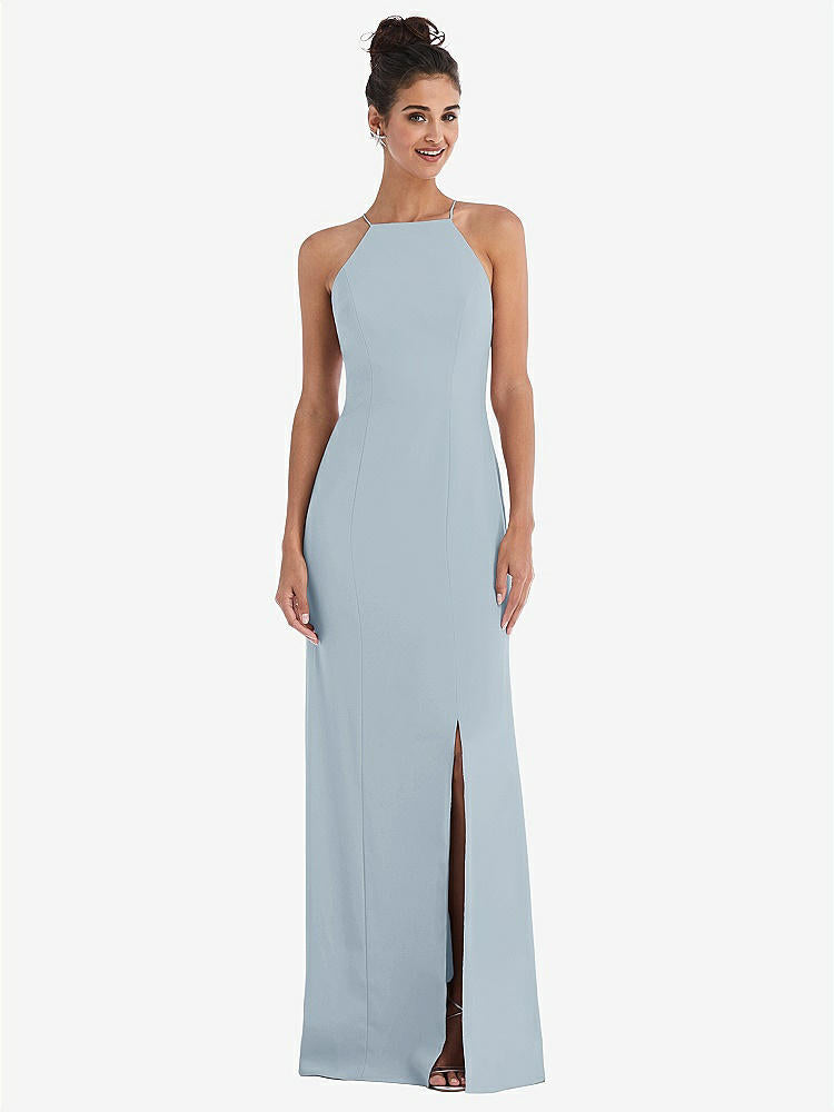 【NEW】【STYLE: TH047】オープンバック ハイネック ホルター トランペット ガウン【COLOR: Mist】【SIZE: 00-30W】