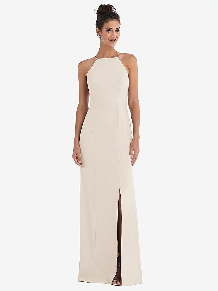 【NEW】【STYLE: TH047】オープンバック ハイネック ホルター トランペット ガウン【COLOR: Oat】【SIZE: 00-30W】