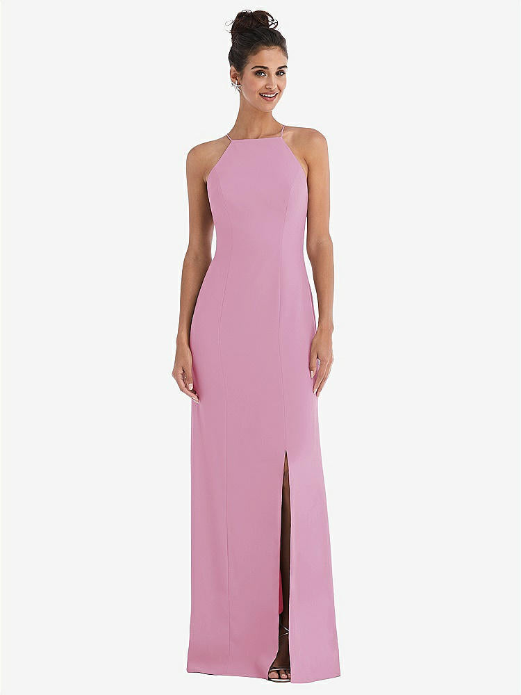 【STYLE: TH047】Open-Back High-Neck Halter Trumpet Gown【COLOR: Powder Pink】