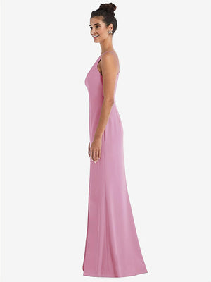 【STYLE: TH047】Open-Back High-Neck Halter Trumpet Gown【COLOR: Powder Pink】