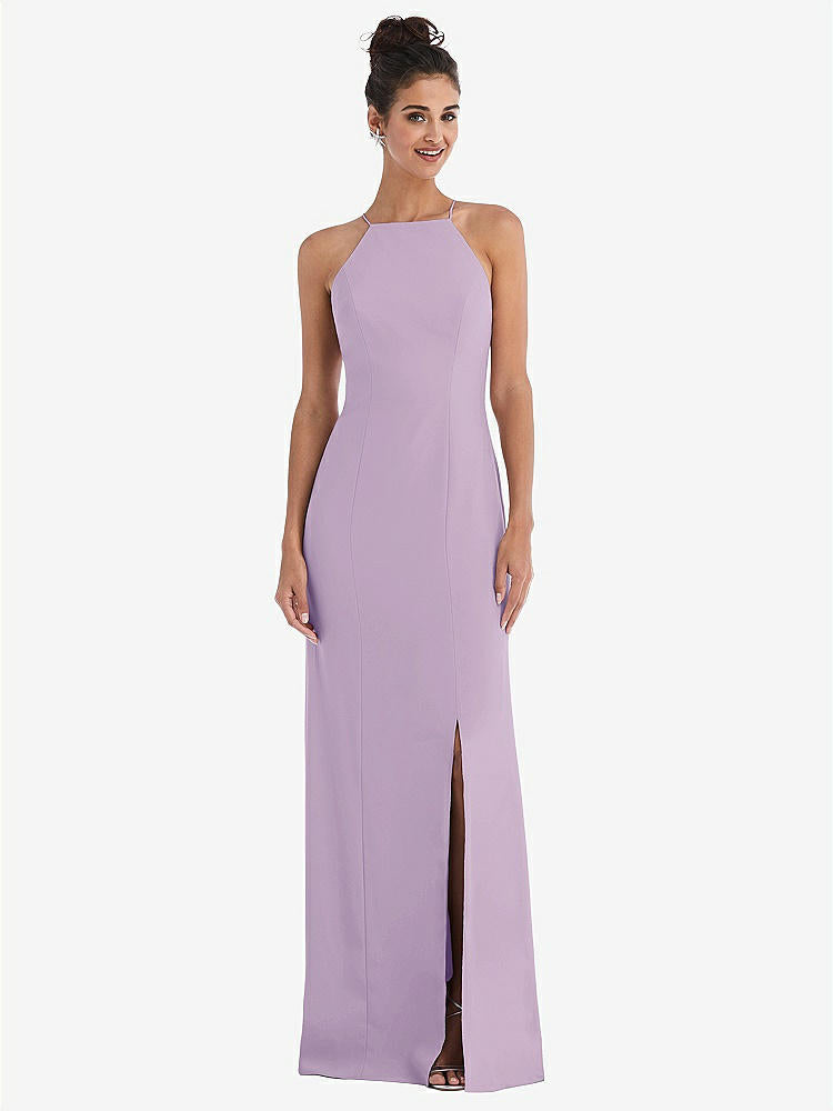【NEW】【STYLE: TH047】オープンバック ハイネック ホルター トランペット ガウン【COLOR: Pale Purple】【SIZE: 00-30W】