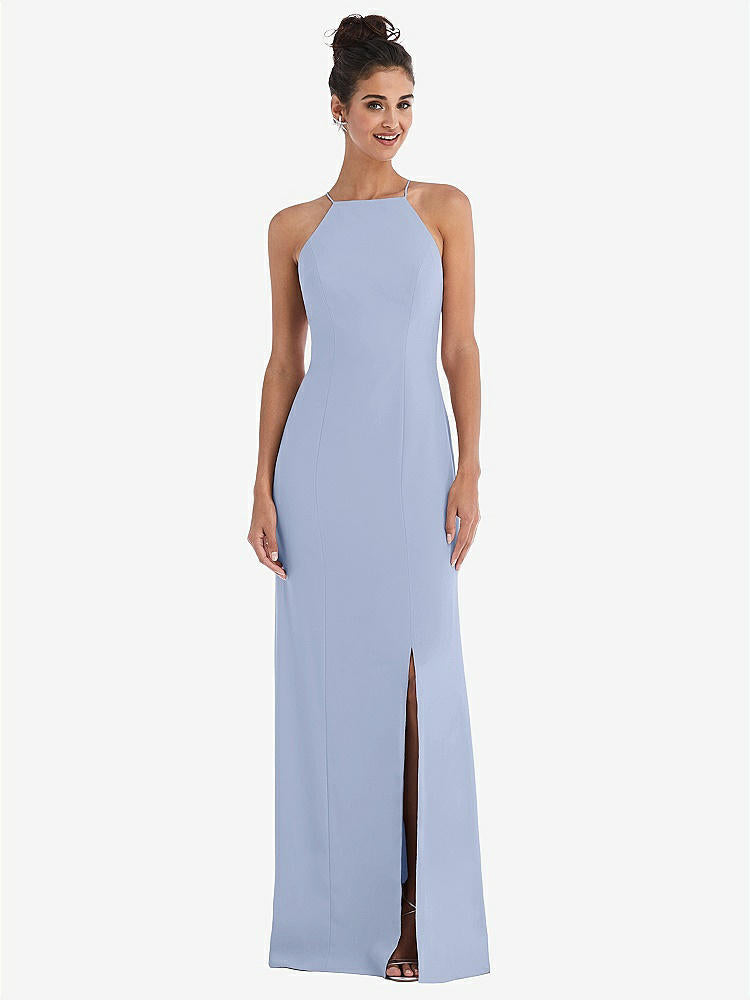 【STYLE: TH047】Open-Back High-Neck Halter Trumpet Gown【COLOR: Sky Blue】