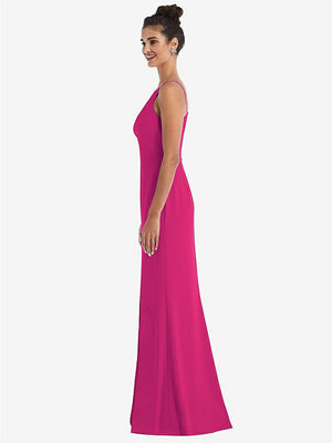 【STYLE: TH047】Open-Back High-Neck Halter Trumpet Gown【COLOR: Think Pink】