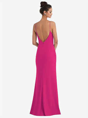 【STYLE: TH047】Open-Back High-Neck Halter Trumpet Gown【COLOR: Think Pink】