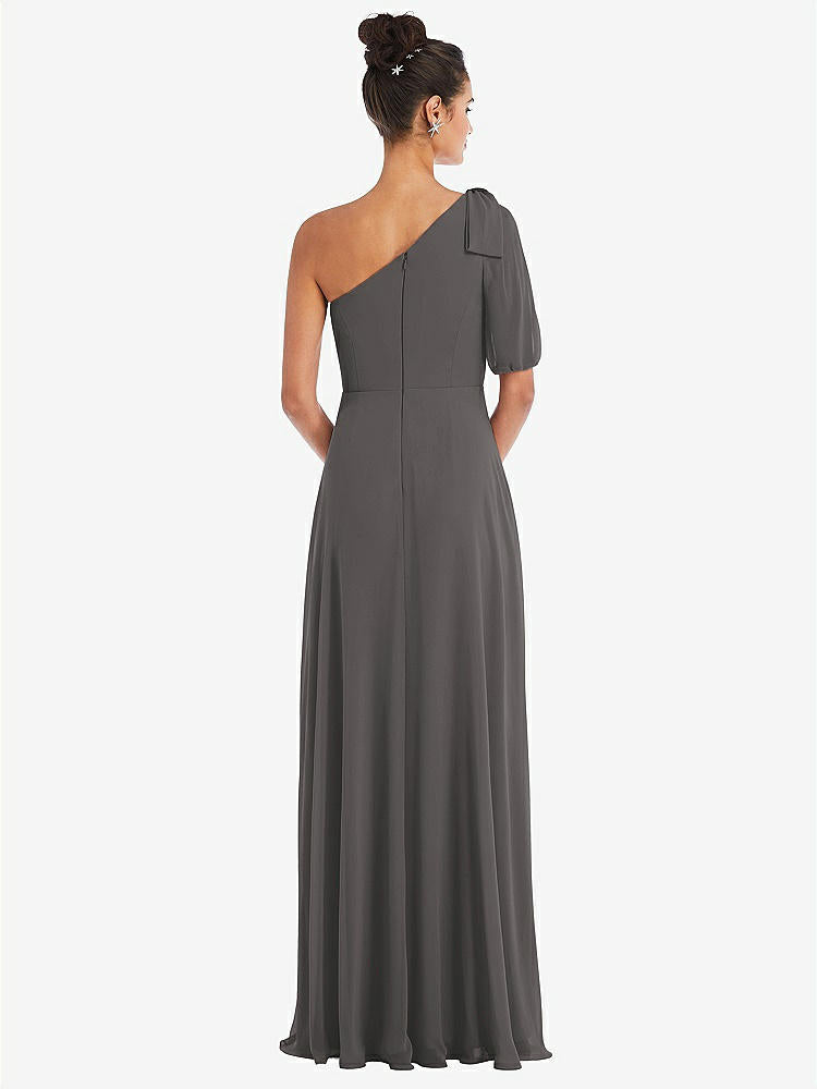 【STYLE: TH048】Bow One-Shoulder Flounce Sleeve Maxi Dress【COLOR: Caviar Gray】