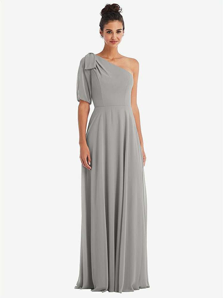 【STYLE: TH048】Bow One-Shoulder Flounce Sleeve Maxi Dress【COLOR: Chelsea Gray】