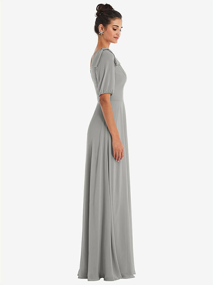 【STYLE: TH048】Bow One-Shoulder Flounce Sleeve Maxi Dress【COLOR: Chelsea Gray】