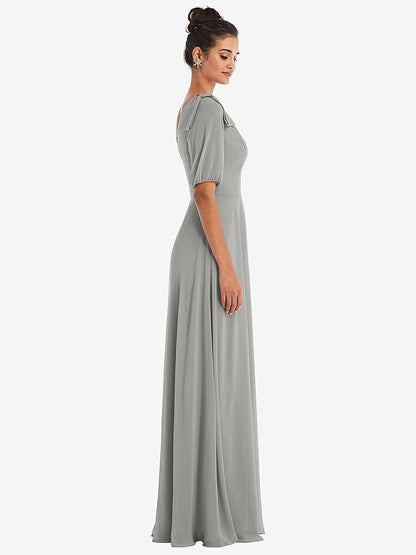 【STYLE: TH048】Bow One-Shoulder Flounce Sleeve Maxi Dress【COLOR: Chelsea Gray】