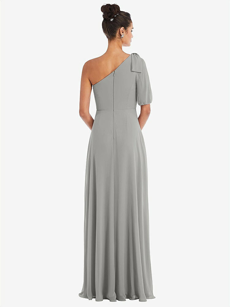【STYLE: TH048】Bow One-Shoulder Flounce Sleeve Maxi Dress【COLOR: Chelsea Gray】