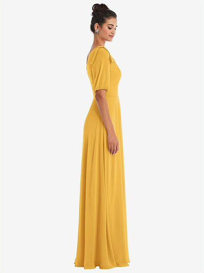 【STYLE: TH048】Bow One-Shoulder Flounce Sleeve Maxi Dress【COLOR: NYC Yellow】