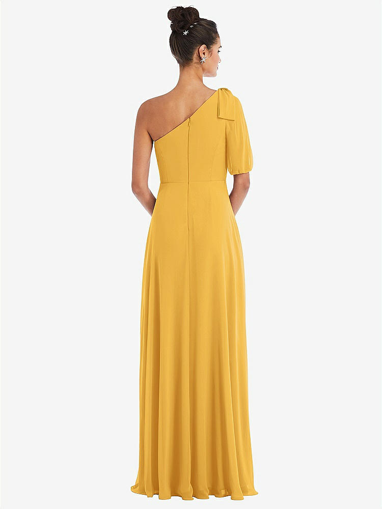 【STYLE: TH048】Bow One-Shoulder Flounce Sleeve Maxi Dress【COLOR: NYC Yellow】