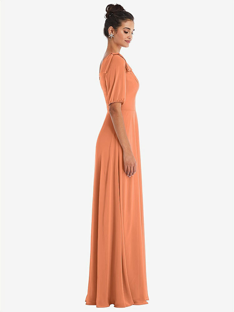 【STYLE: TH048】Bow One-Shoulder Flounce Sleeve Maxi Dress【COLOR: Sweet Melon】