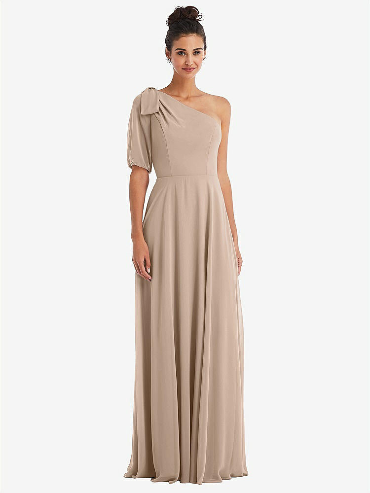 【STYLE: TH048】Bow One-Shoulder Flounce Sleeve Maxi Dress【COLOR: Topaz】