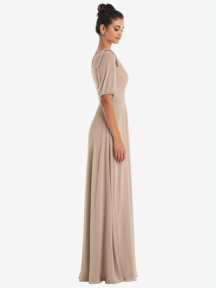 【STYLE: TH048】Bow One-Shoulder Flounce Sleeve Maxi Dress【COLOR: Topaz】