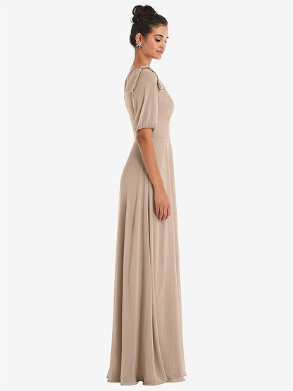 【STYLE: TH048】Bow One-Shoulder Flounce Sleeve Maxi Dress【COLOR: Topaz】