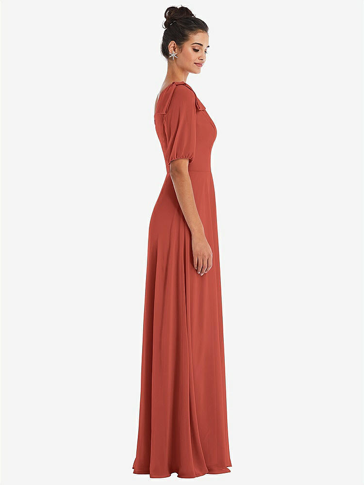 【STYLE: TH048】Bow One-Shoulder Flounce Sleeve Maxi Dress【COLOR: Amber Sunset】