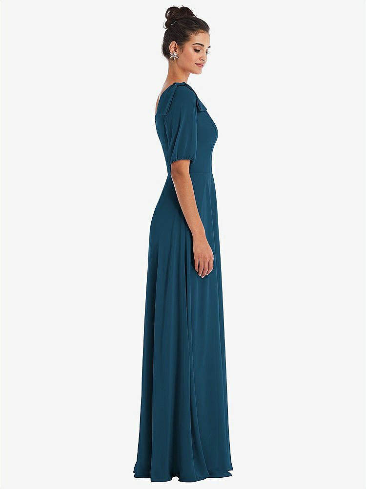 【STYLE: TH048】Bow One-Shoulder Flounce Sleeve Maxi Dress【COLOR: Atlantic Blue】