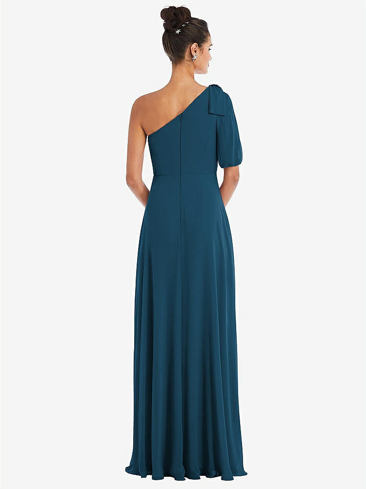 【STYLE: TH048】Bow One-Shoulder Flounce Sleeve Maxi Dress【COLOR: Atlantic Blue】
