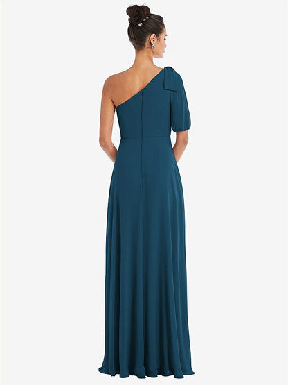 【STYLE: TH048】Bow One-Shoulder Flounce Sleeve Maxi Dress【COLOR: Atlantic Blue】