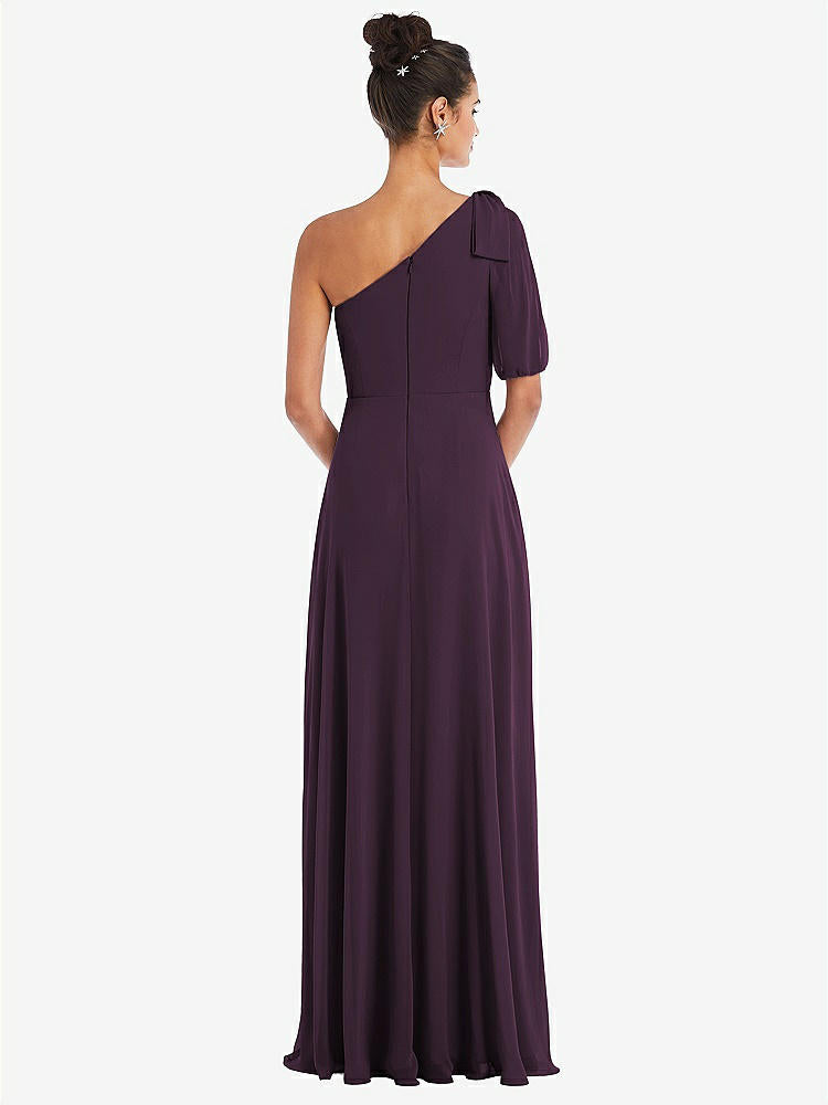 【NEW】【STYLE: TH048】弓 ワンショルダー フラウンス 袖 マキシ ドレス【COLOR: Aubergine】【SIZE: 00-30W】