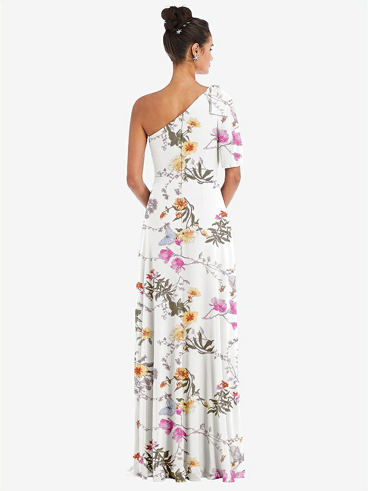 【STYLE: TH048】Bow One-Shoulder Flounce Sleeve Maxi Dress【COLOR: Butterfly Botanica Ivory】