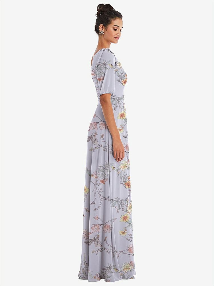 【STYLE: TH048】Bow One-Shoulder Flounce Sleeve Maxi Dress【COLOR: Butterfly Botanica Silver Dove】
