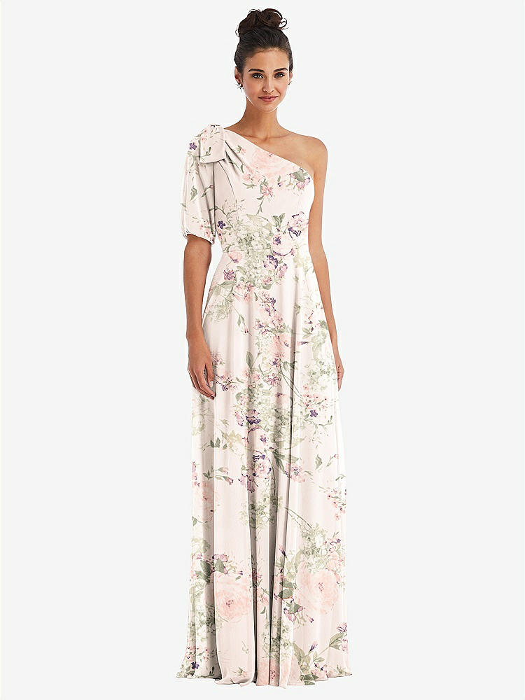 【NEW】【STYLE: TH048】弓 ワンショルダー フラウンス 袖 マキシ ドレス【COLOR: Blush Garden】【SIZE: 00-30W】