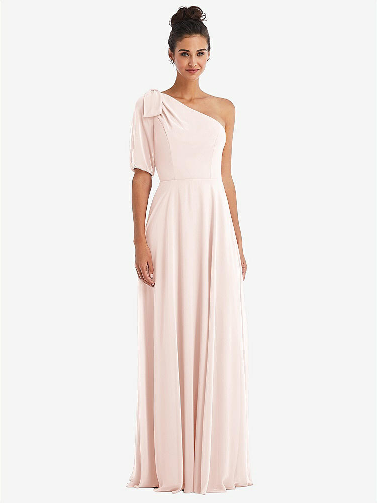 【STYLE: TH048】Bow One-Shoulder Flounce Sleeve Maxi Dress【COLOR: Blush】