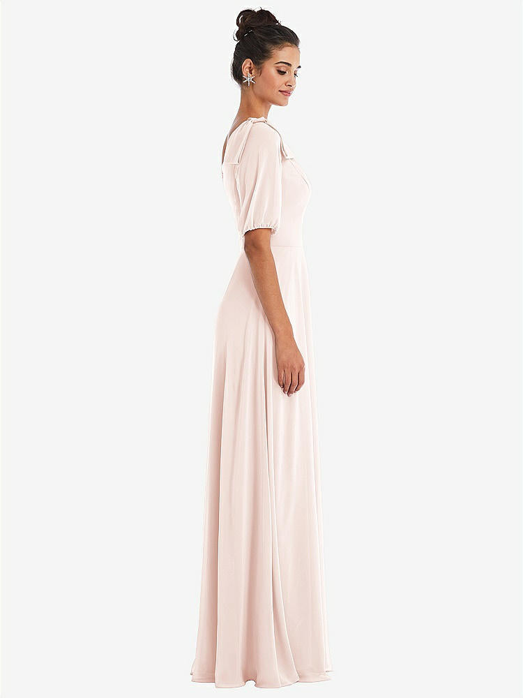 【STYLE: TH048】Bow One-Shoulder Flounce Sleeve Maxi Dress【COLOR: Blush】