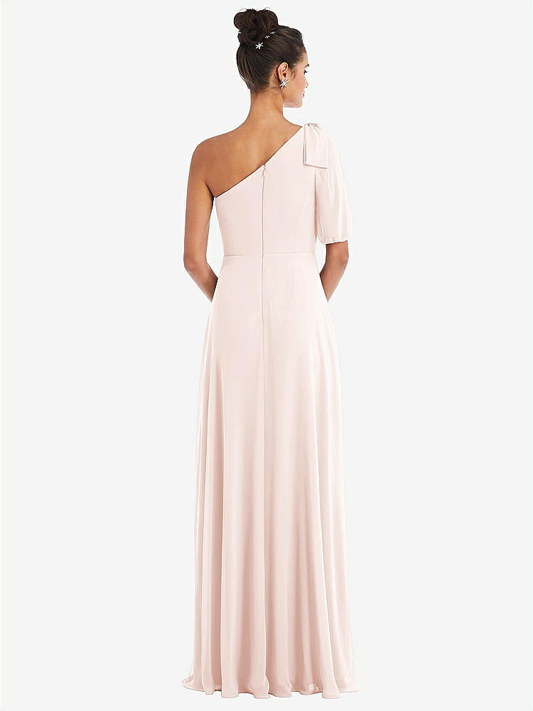 【STYLE: TH048】Bow One-Shoulder Flounce Sleeve Maxi Dress【COLOR: Blush】