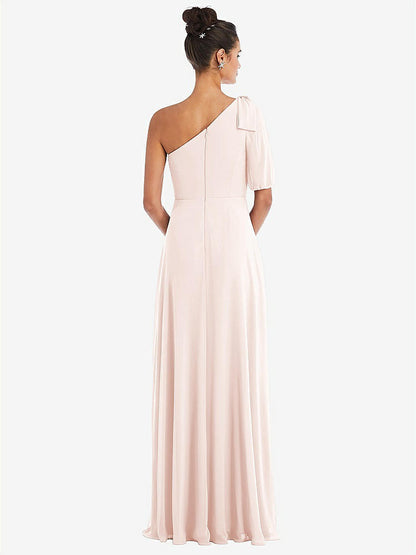 【STYLE: TH048】Bow One-Shoulder Flounce Sleeve Maxi Dress【COLOR: Blush】