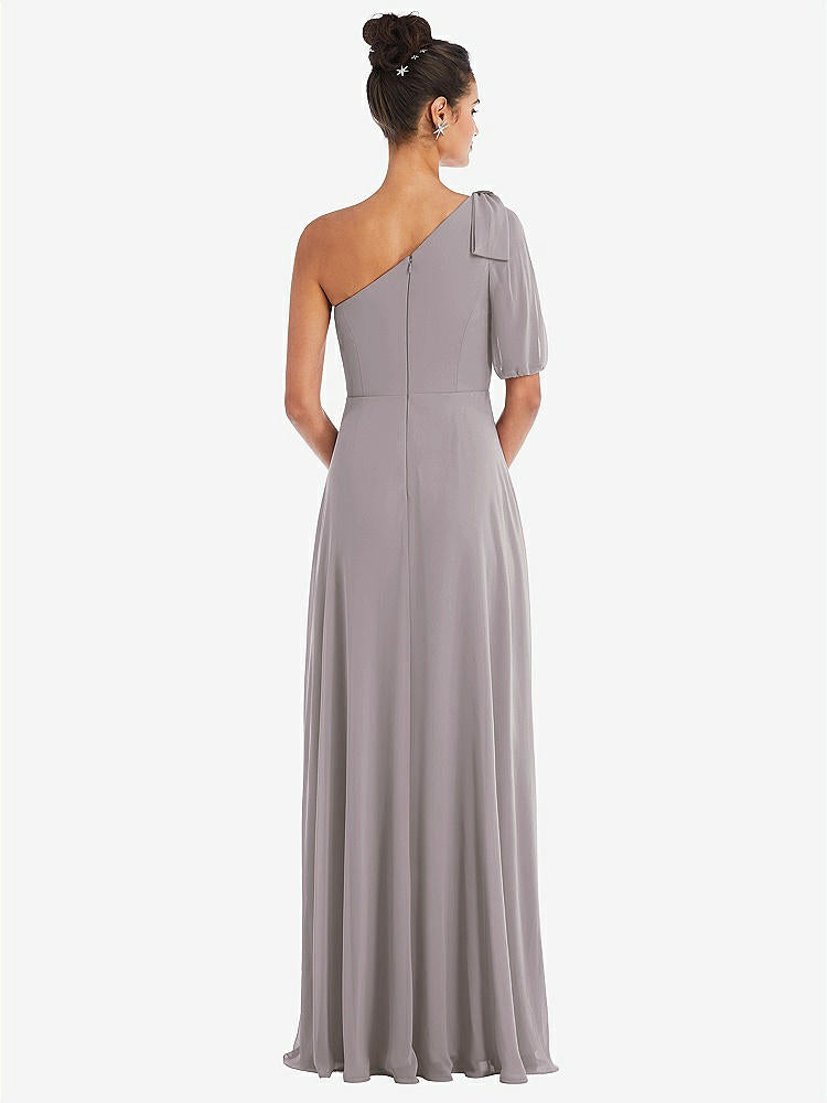【STYLE: TH048】Bow One-Shoulder Flounce Sleeve Maxi Dress【COLOR: Cashmere Gray】
