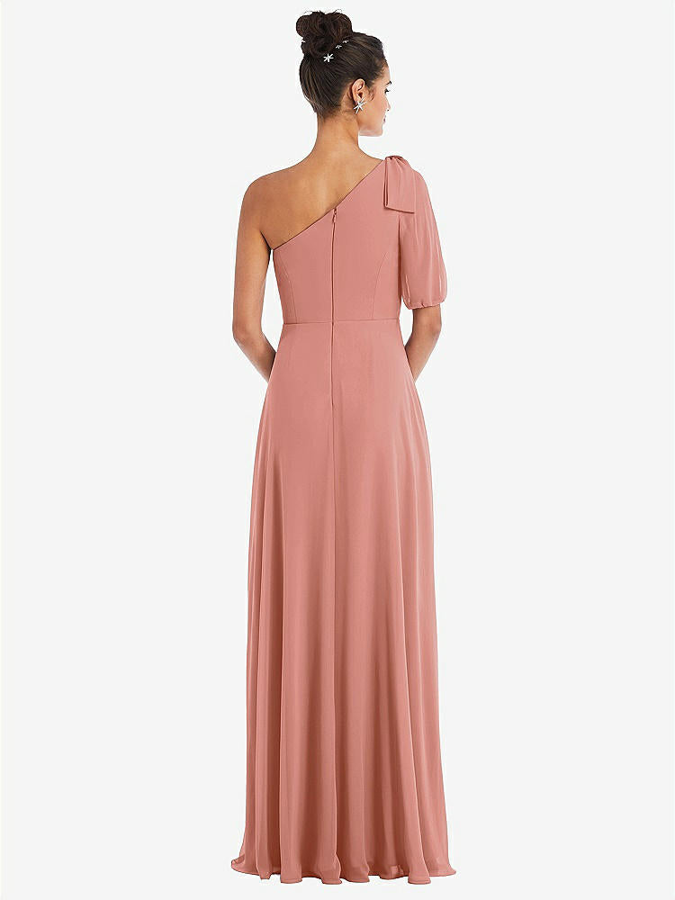 【STYLE: TH048】Bow One-Shoulder Flounce Sleeve Maxi Dress【COLOR: Desert Rose】