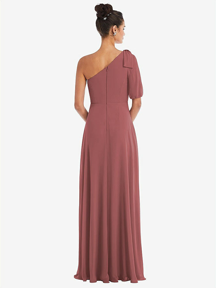 【STYLE: TH048】Bow One-Shoulder Flounce Sleeve Maxi Dress【COLOR: English Rose】