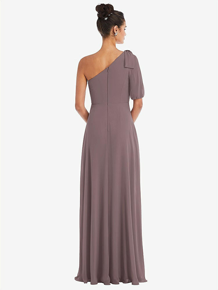 【STYLE: TH048】Bow One-Shoulder Flounce Sleeve Maxi Dress【COLOR: French Truffle】